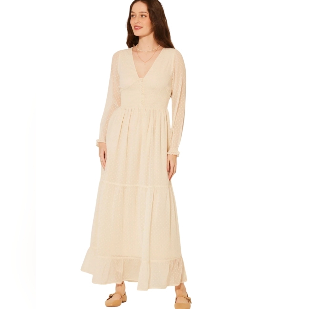 Patrons of Peace Altura Maxi dress Cream Smocked Boho Cottage Core